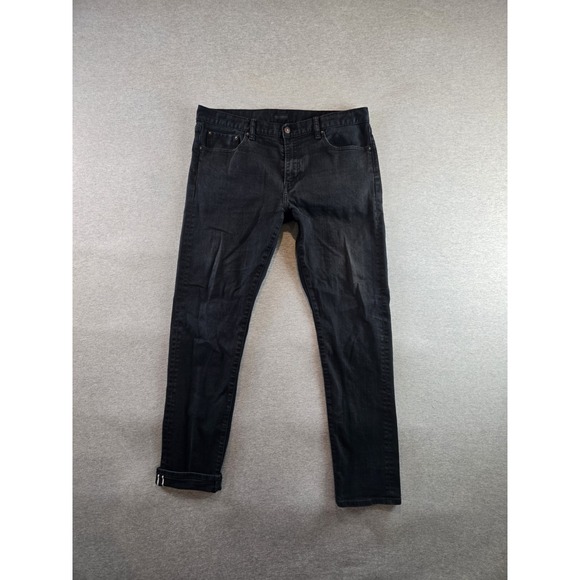 Uniqlo Selvedge Jeans Mens 36x34 Black Slim Straight Leg Modern Denim Workwear - Picture 1 of 10